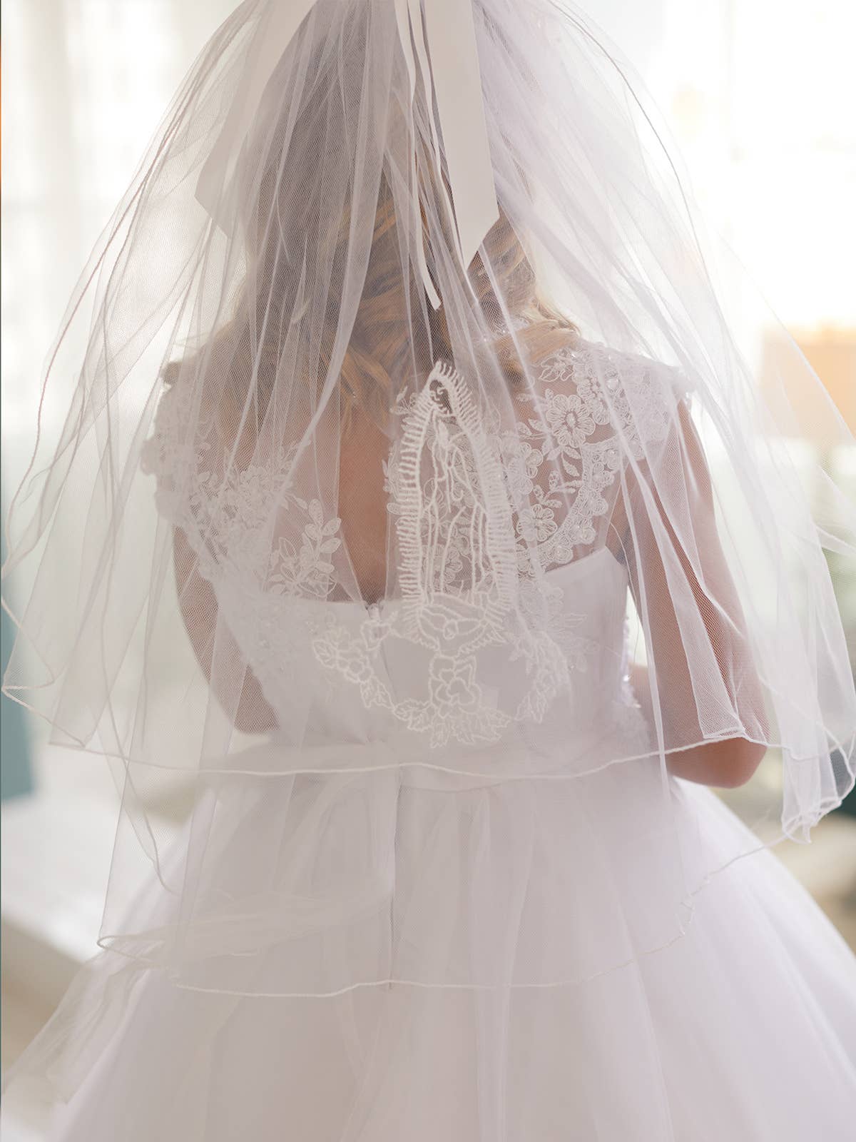 Veil with Crystal Flower Crown and Our Lady of Guadalupe Lace