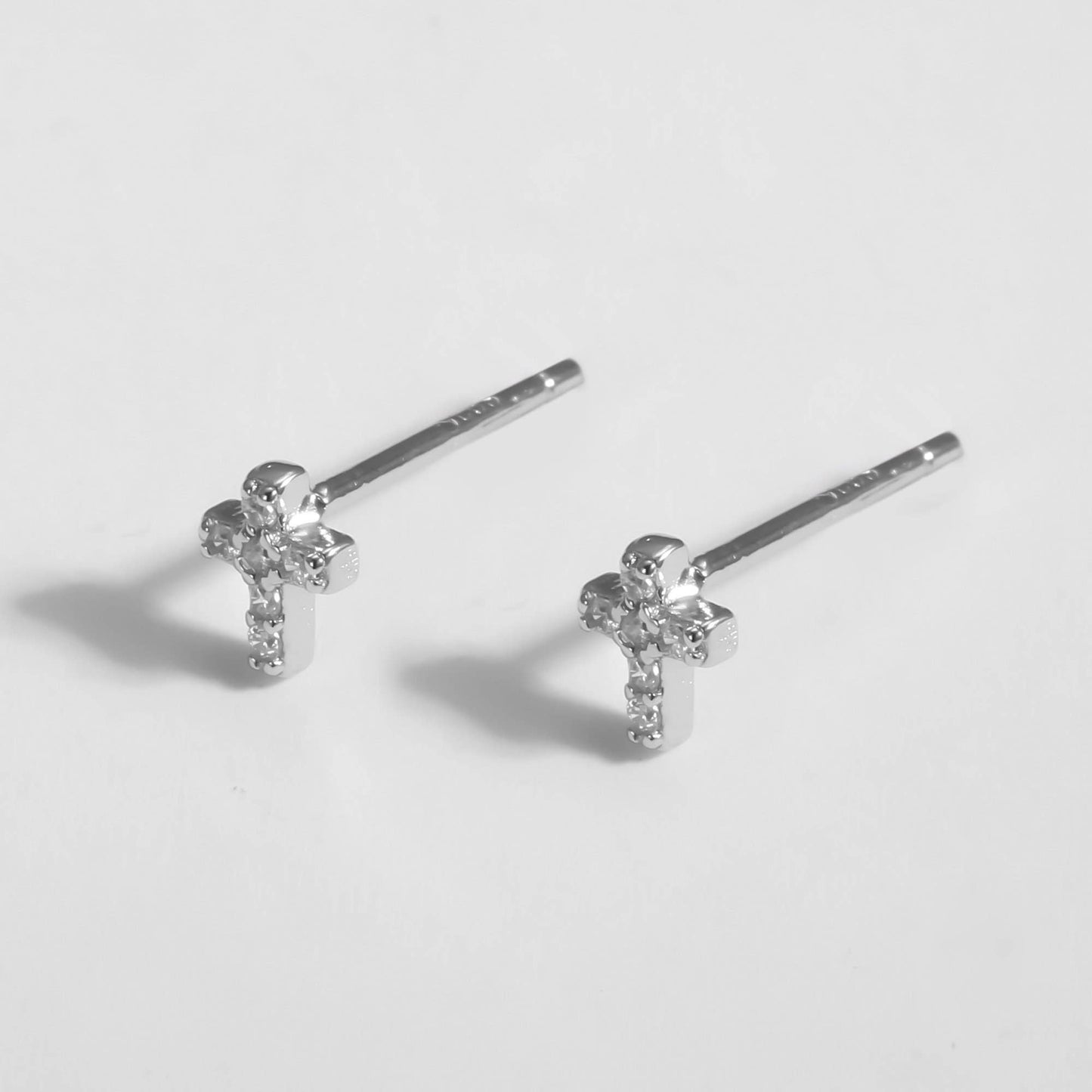 Tiny Cross Stud Earrings with Cubic Zirconia