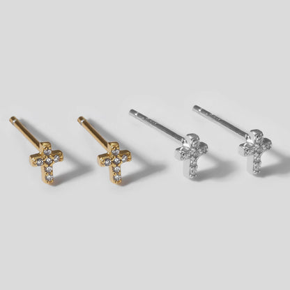 Tiny Cross Stud Earrings with Cubic Zirconia